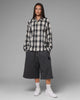 Loiter Heaven Distressed Flannel Button Up Shirt Black/White