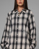 Loiter Heaven Distressed Flannel Button Up Shirt Black/White