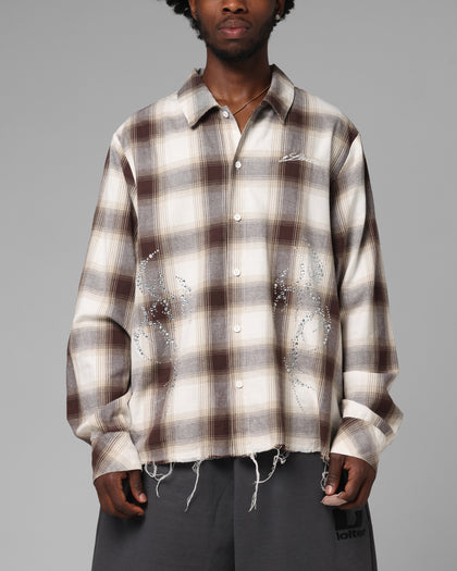 Loiter Heaven Distressed Flannel Button Up Shirt Brown/Beige | Culture Kings US Loiter Heaven Distressed Flannel Button Up Shirt Brown/Beige | Culture Kings US