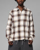 Loiter Heaven Distressed Flannel Button Up Shirt Brown/Beige