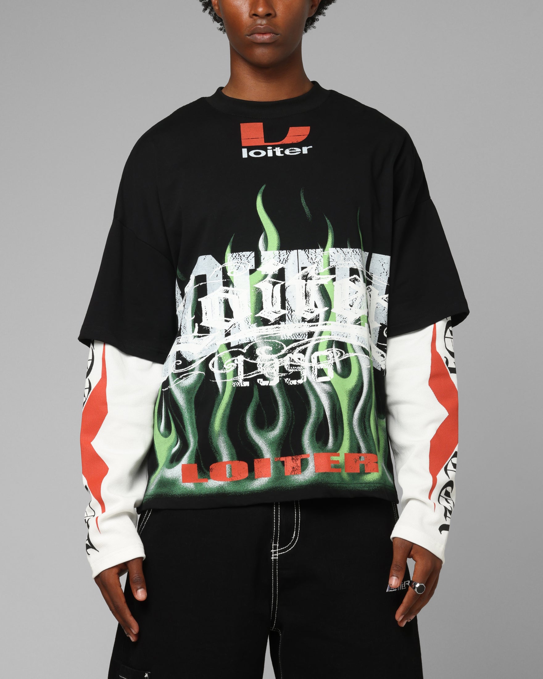 Loiter Inferno Layered Long Sleeve T-Shirt Black | Culture Kings US