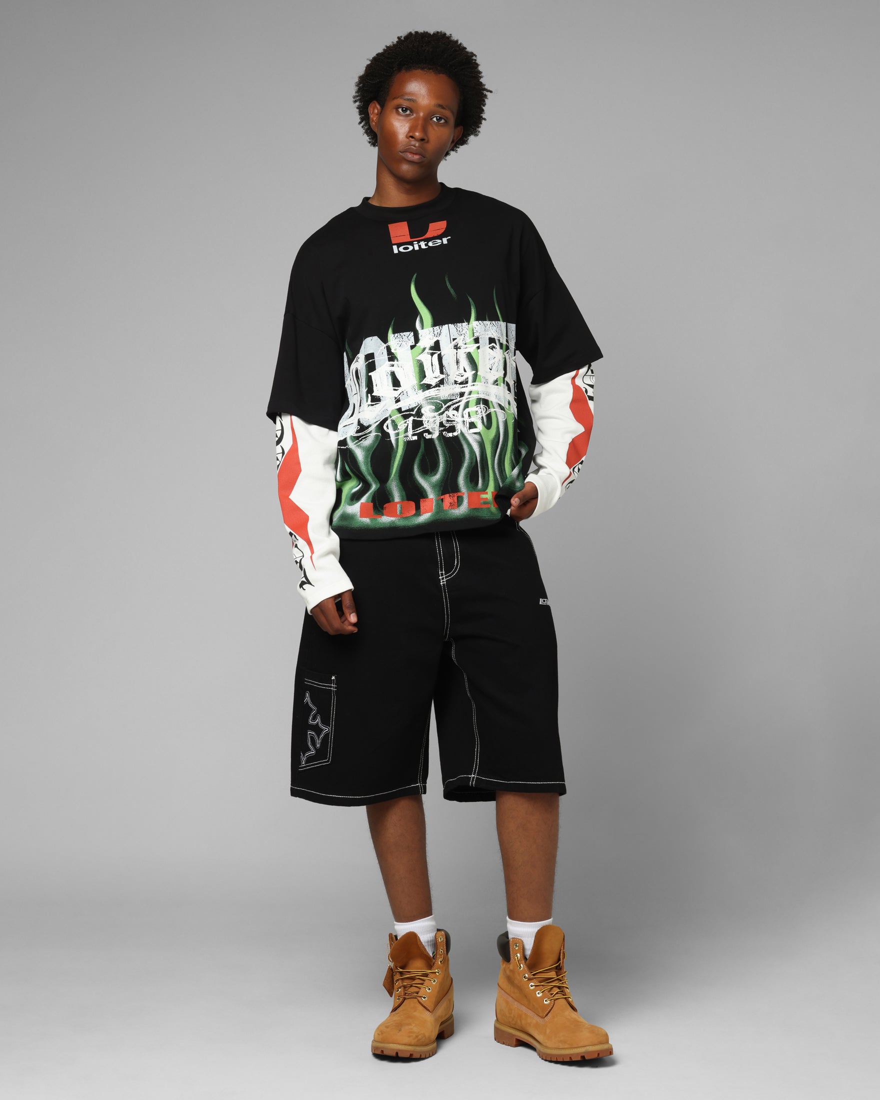 Loiter Inferno Layered Long Sleeve T-Shirt Black | Culture Kings US
