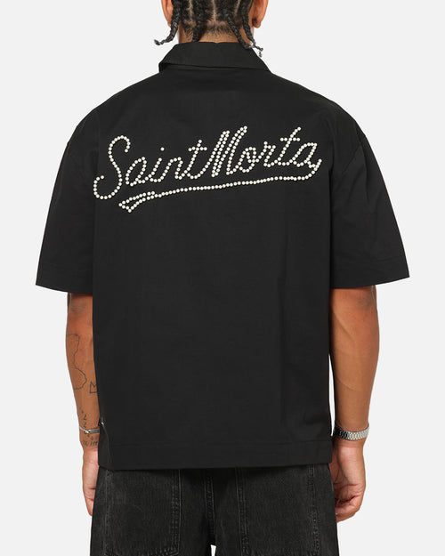 Saint Morta Pearl Script Button Up Shirt Black
