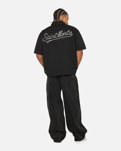 Saint Morta Pearl Script Button Up Shirt Black