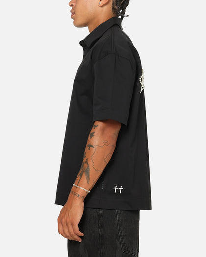 Saint Morta Pearl Script Button Up Shirt Black