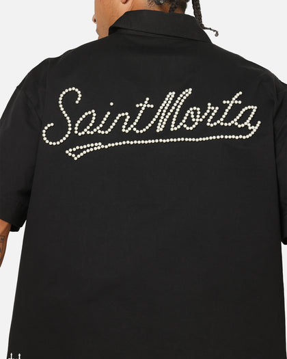 Saint Morta Pearl Script Button Up Shirt Black
