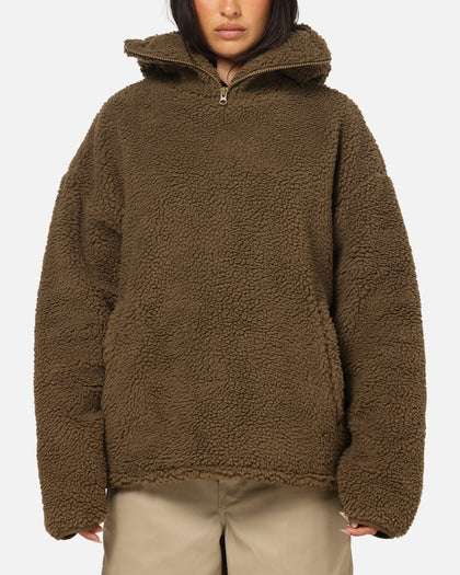 Carre Sherpa Hooded Jumper Khaki