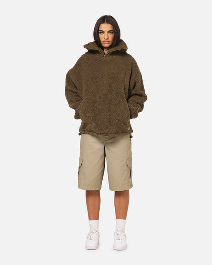 Carre Sherpa Hooded Jumper Khaki