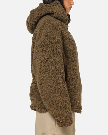 Carre Sherpa Hooded Jumper Khaki