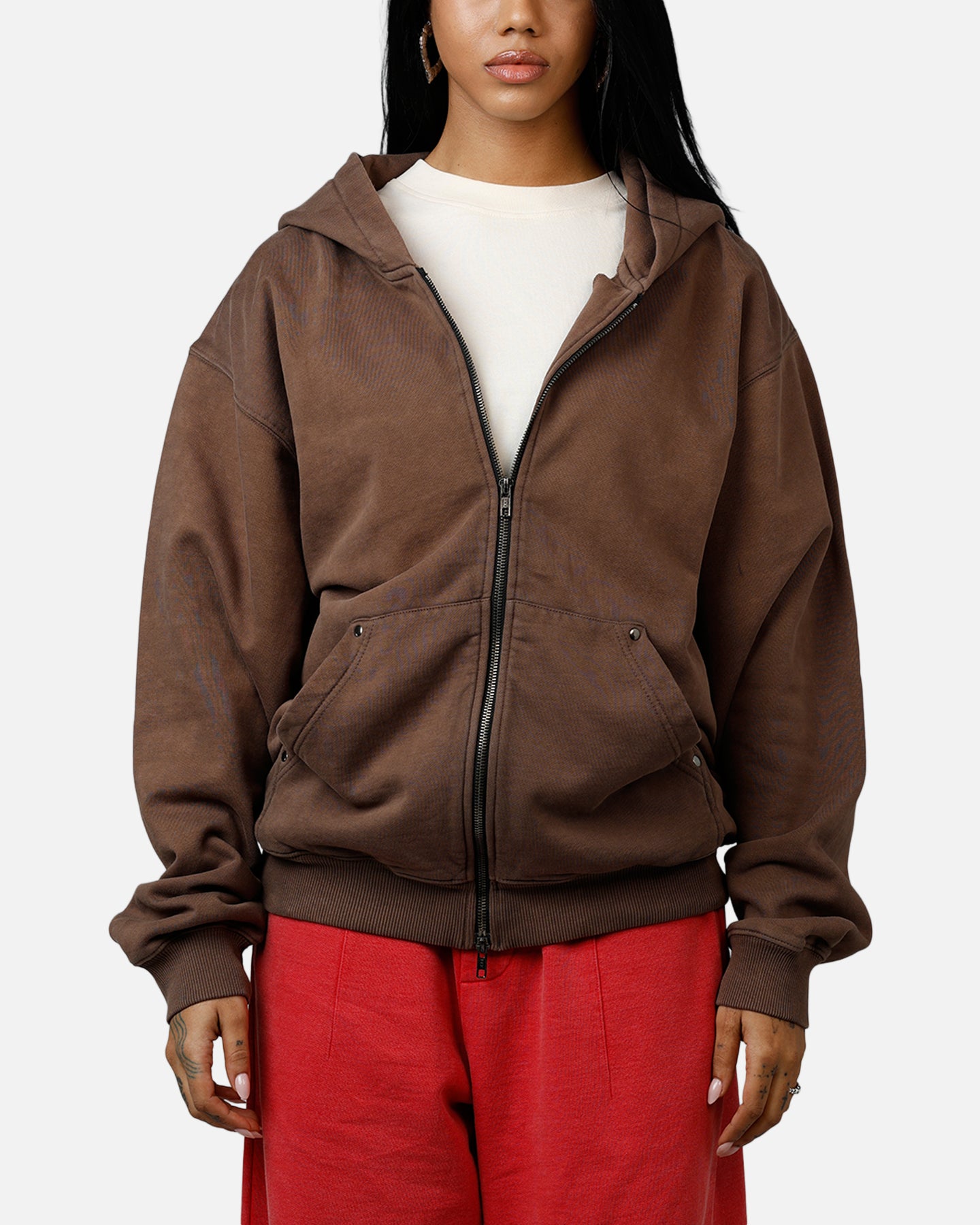 American Thrift Zip Hoodie Washed Brown | Culture Kings US
