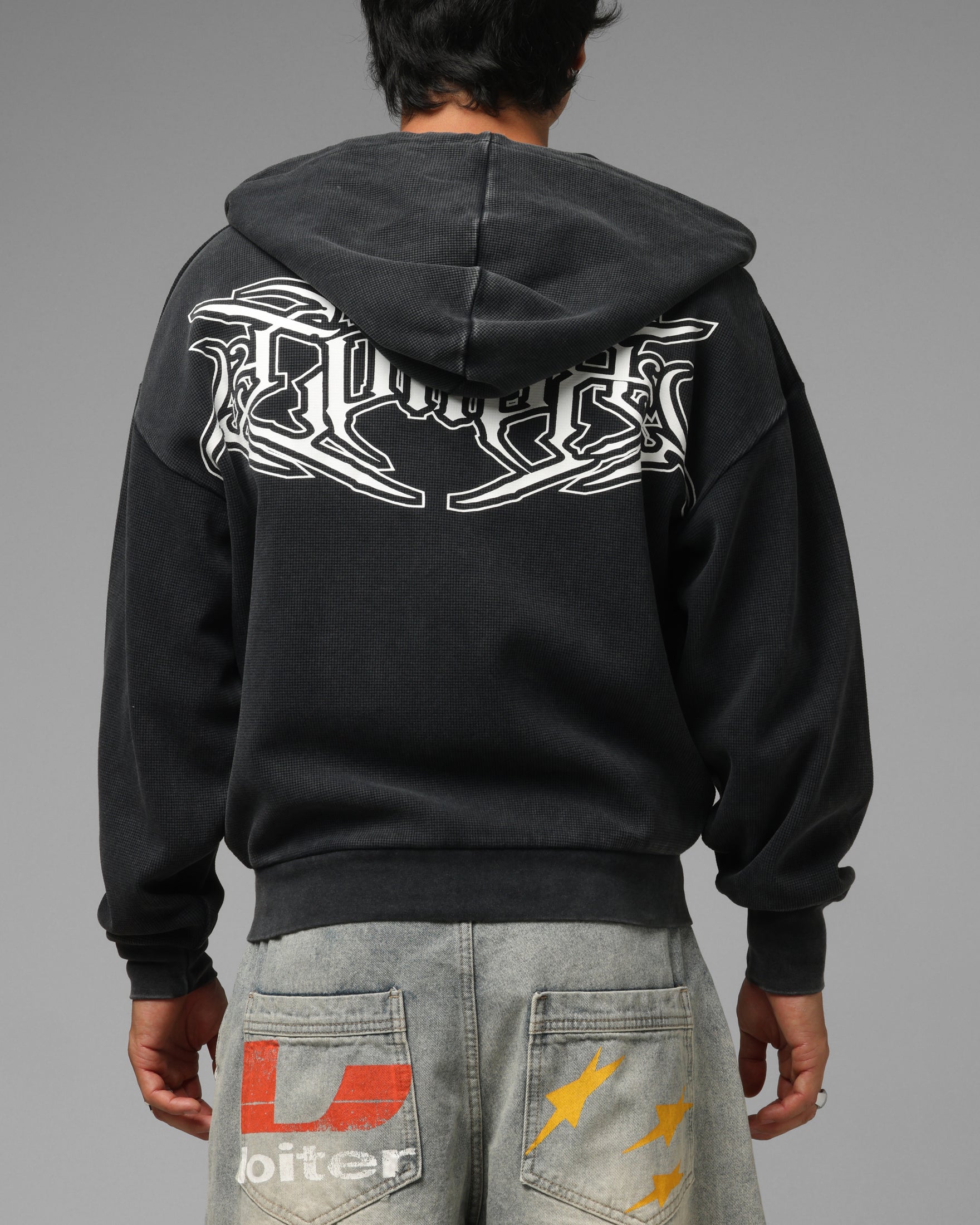 Loiter Waffle Zip Hoodie Black | Culture Kings US