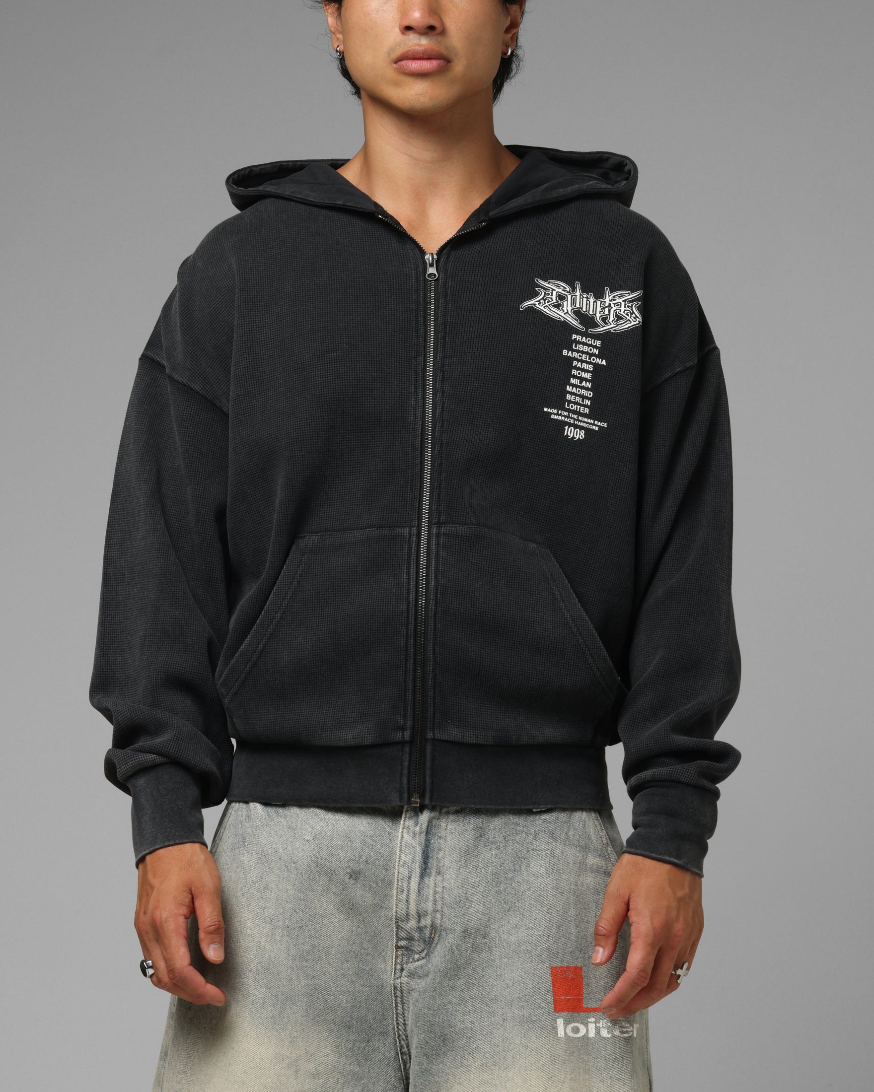 Loiter Waffle Zip Hoodie Black | Culture Kings US