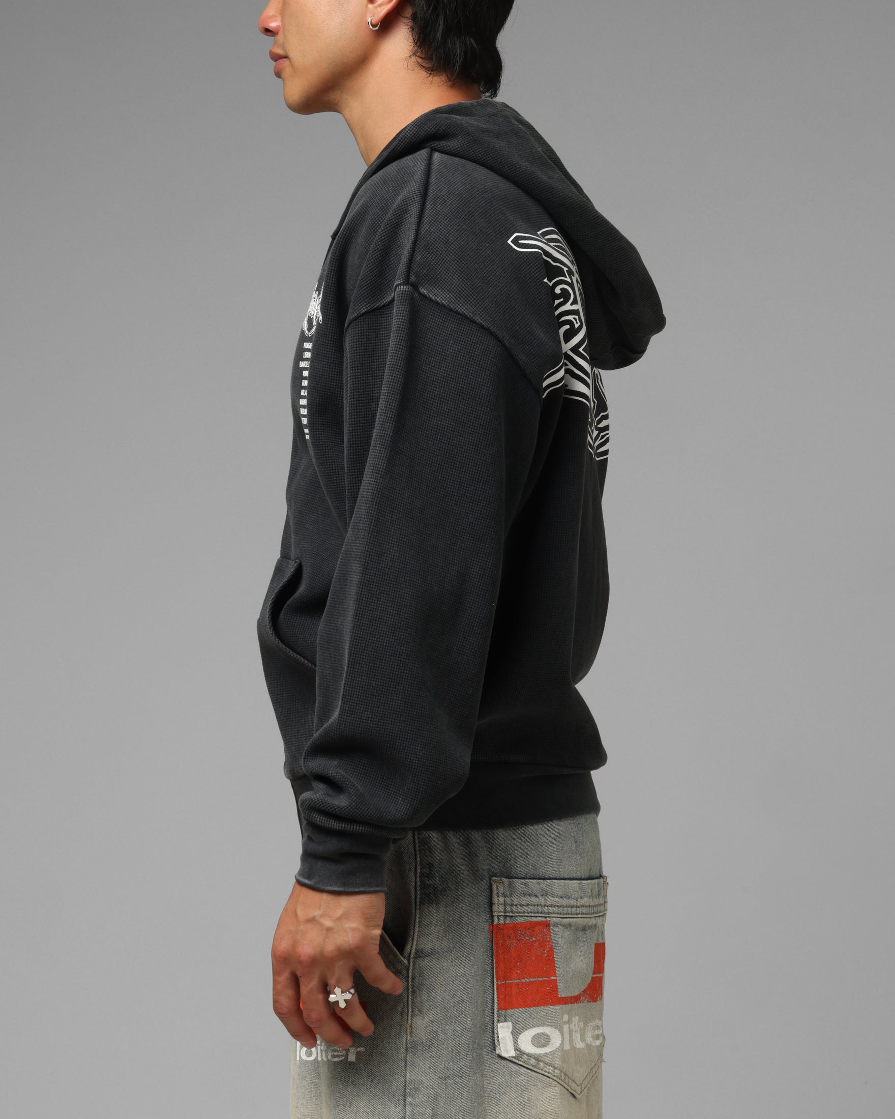 Loiter Waffle Zip Hoodie Black | Culture Kings US