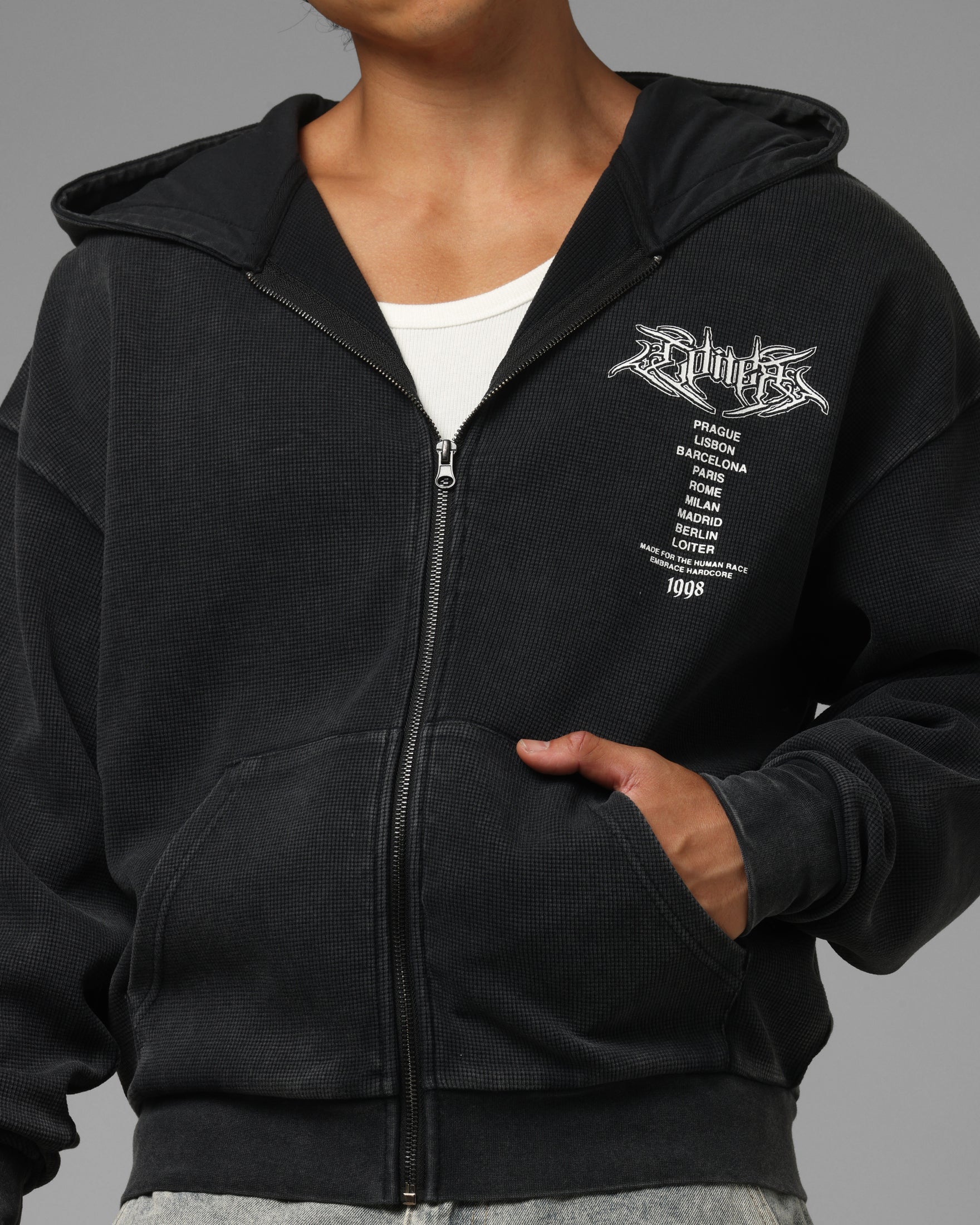 Loiter Waffle Zip Hoodie Black | Culture Kings US