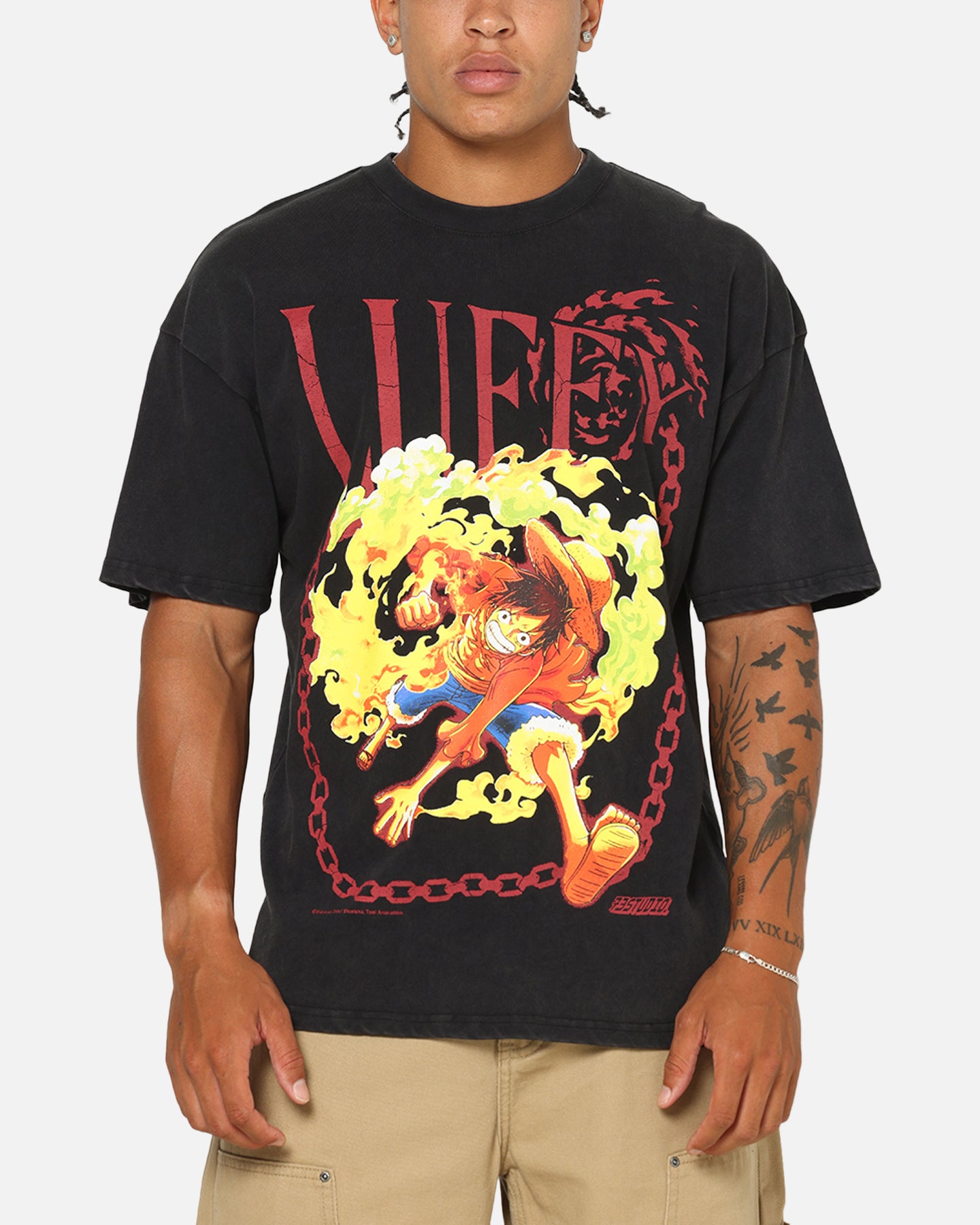 ワンピース FLUFFY SHEER H/S SHIRT ONEPIECE BLACK 73Studio X One Piece Luffy Vintage T-Shirt Off Black | Culture