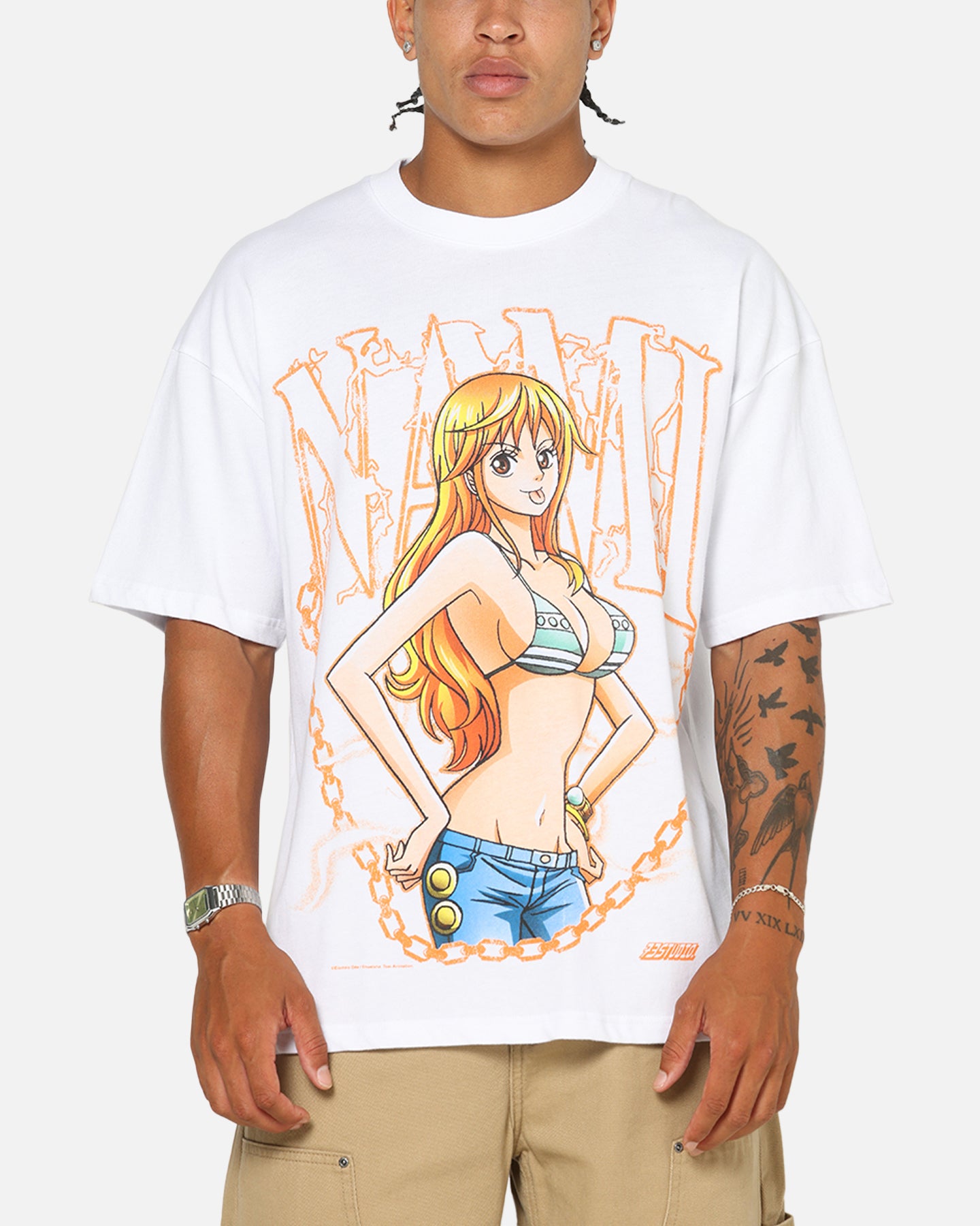 nami！！REEFUR Tシャツ One Piece Nami Anime T-Shirt White Graphic Men's Size Medium FAST
