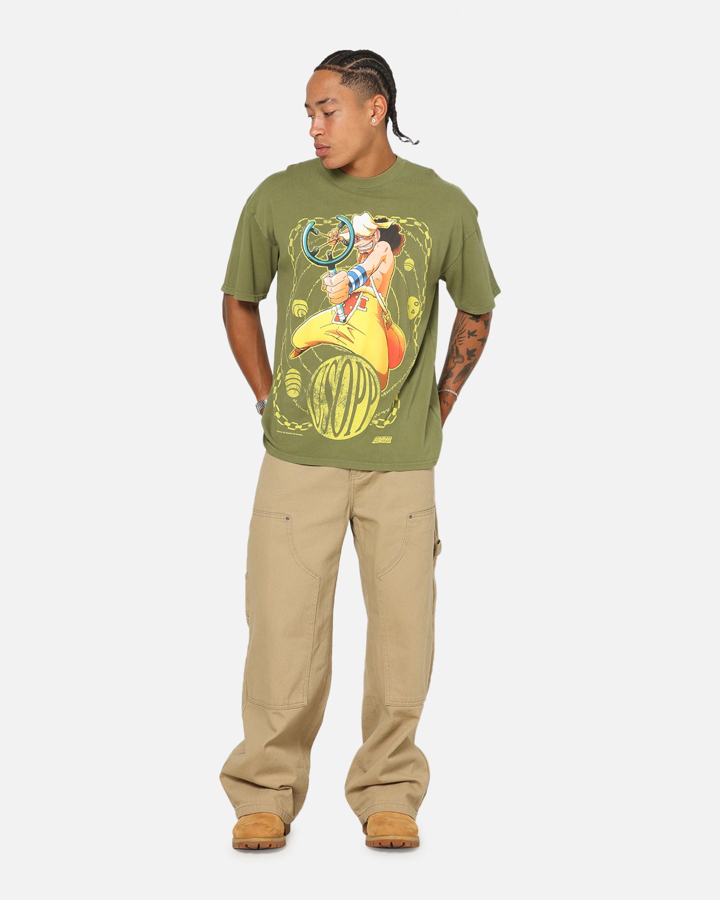 73Studio X One Piece Usopp Vintage T-Shirt Military Green