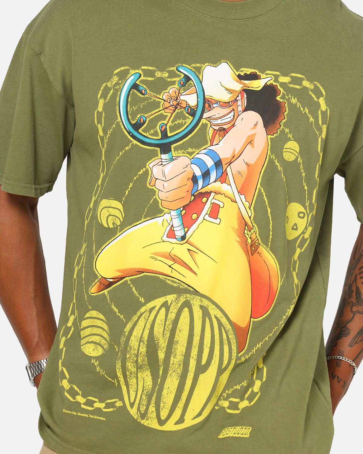 73Studio X One Piece Usopp Vintage T-Shirt Military Green