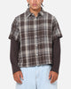 Saint Morta Plaid Layered Long Sleeve Button Up Shirt Brown