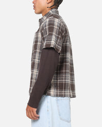 Saint Morta Plaid Layered Long Sleeve Button Up Shirt Brown