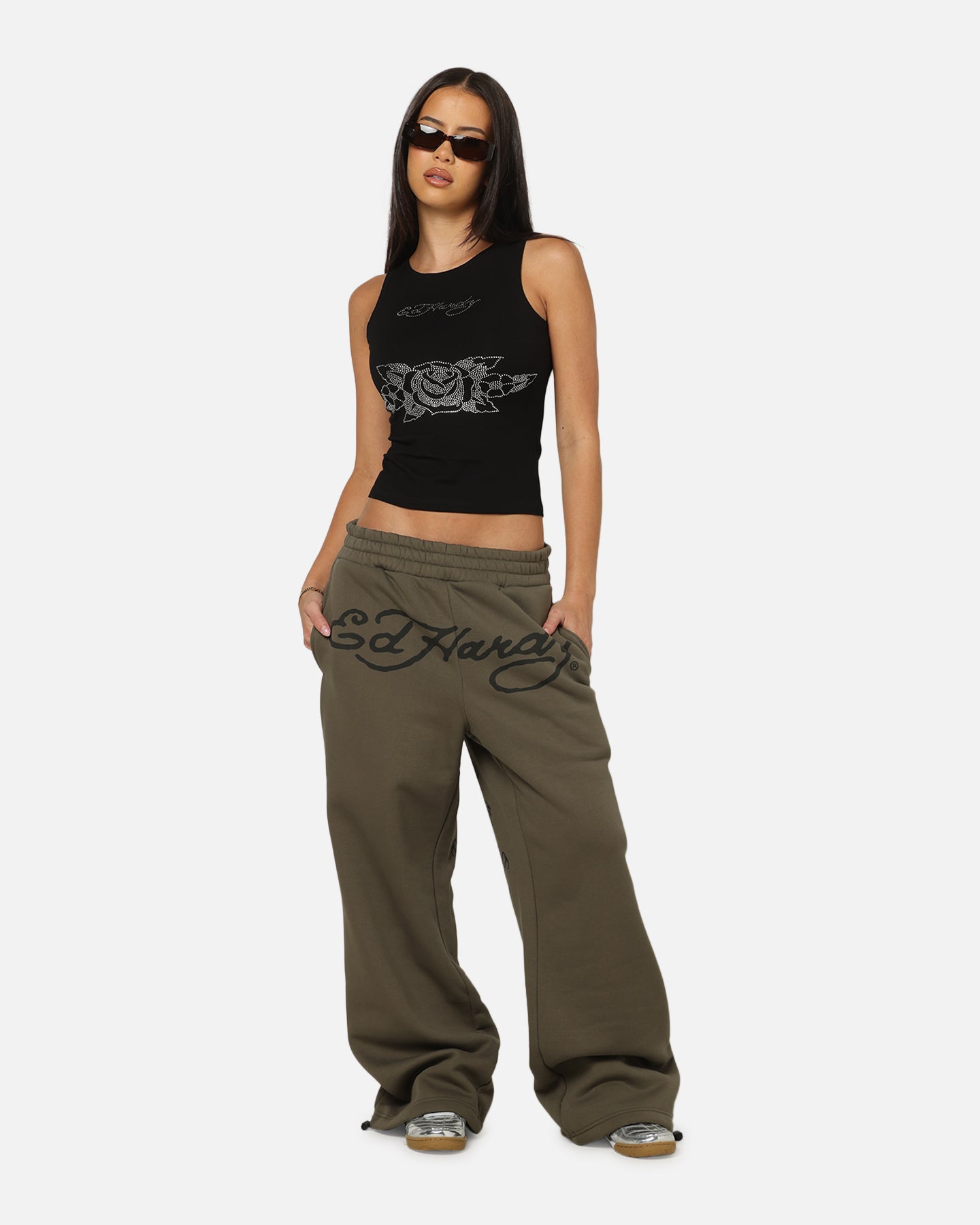 Ed Hardy Women's Rhinestone Rose Tank Black | Culture Kings US