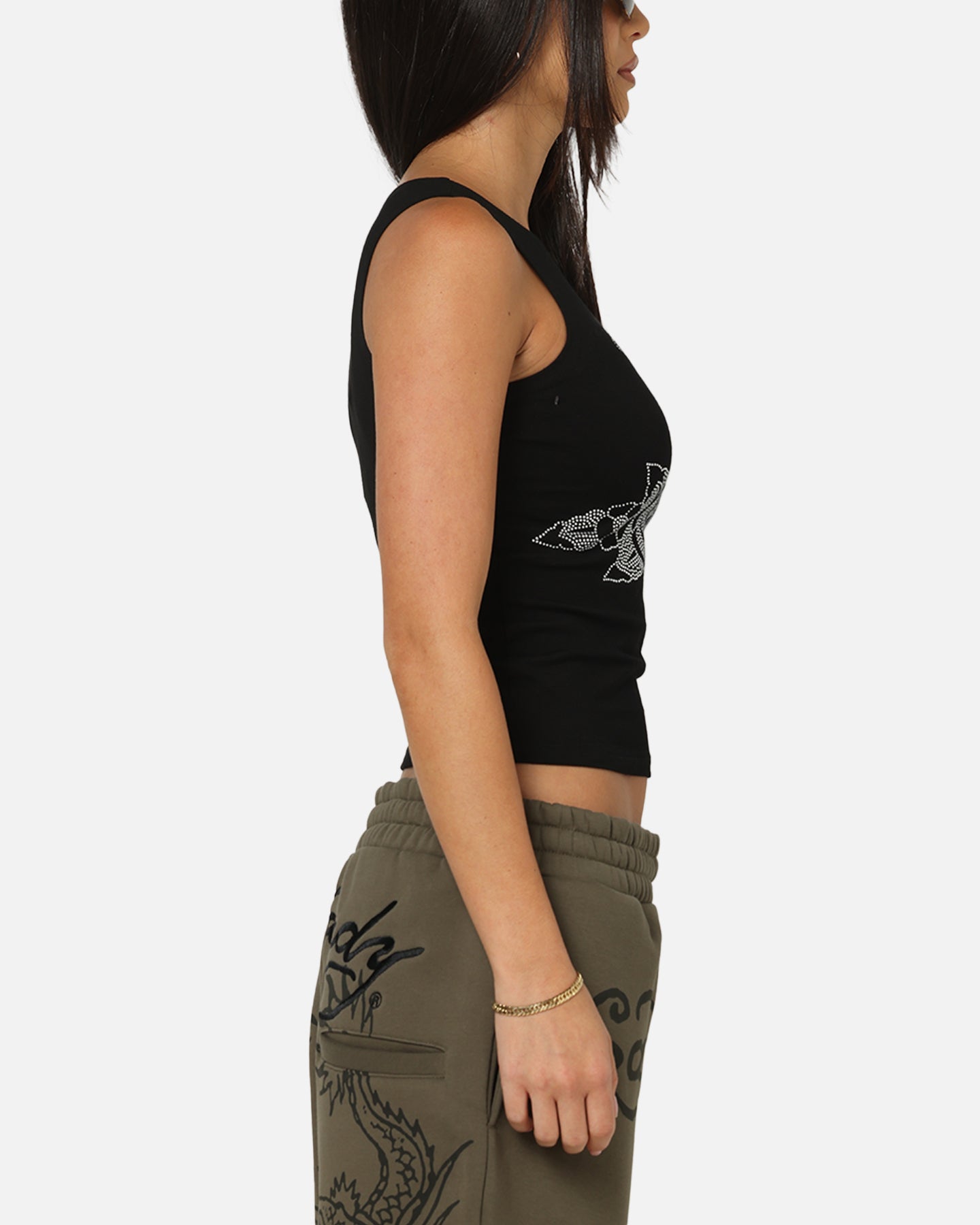 Ed Hardy Women's Rhinestone Rose Tank Black | Culture Kings US