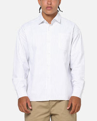 Saint Morta Valhala Pinstripe Long Sleeve Button Up Shirt White/Black