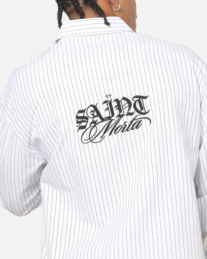 Saint Morta Valhala Pinstripe Long Sleeve Button Up Shirt White/Black
