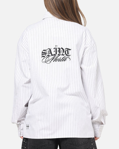 Saint Morta Valhala Pinstripe Long Sleeve Button Up Shirt White/Black