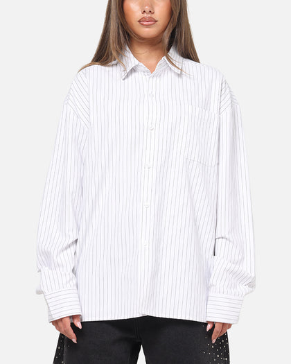 Saint Morta Valhala Pinstripe Long Sleeve Button Up Shirt White/Black