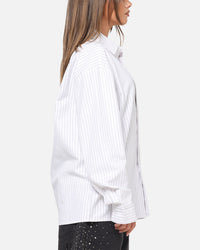 Saint Morta Valhala Pinstripe Long Sleeve Button Up Shirt White/Black