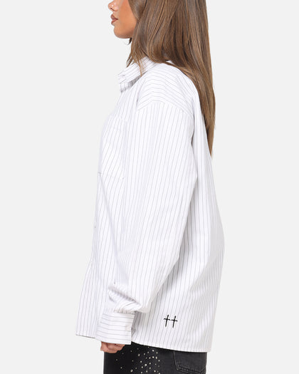 Saint Morta Valhala Pinstripe Long Sleeve Button Up Shirt White/Black