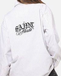 Saint Morta Valhala Pinstripe Long Sleeve Button Up Shirt White/Black