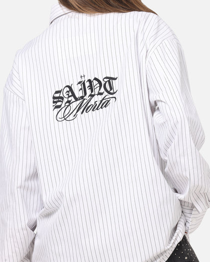 Saint Morta Valhala Pinstripe Long Sleeve Button Up Shirt White/Black
