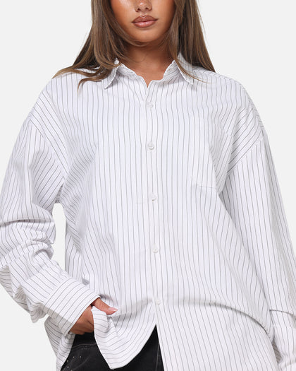 Saint Morta Valhala Pinstripe Long Sleeve Button Up Shirt White/Black