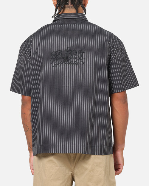 Saint Morta Valhala Pinstripe Button Up Shirt Black/White