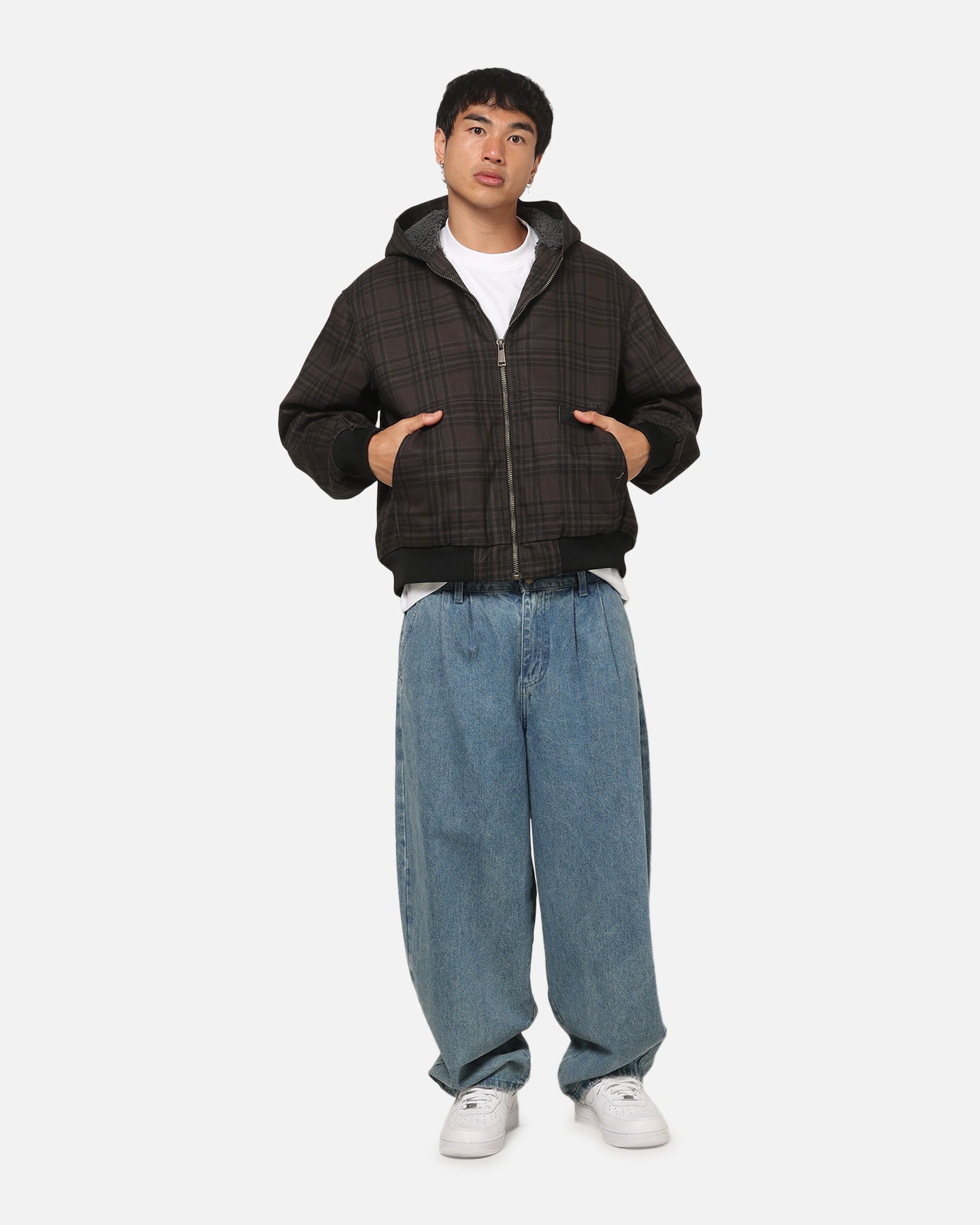 Carre Sherpa Lined Zip Hoodie Black Plaid | Culture Kings US