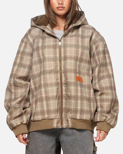 Carre Sherpa Lined Zip Hoodie Brown Plaid