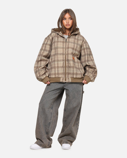 Carre Sherpa Lined Zip Hoodie Brown Plaid