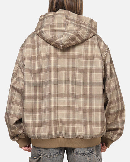 Carre Sherpa Lined Zip Hoodie Brown Plaid