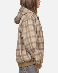 Carre Sherpa Lined Zip Hoodie Brown Plaid