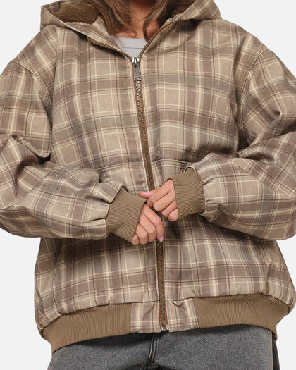 Carre Sherpa Lined Zip Hoodie Brown Plaid