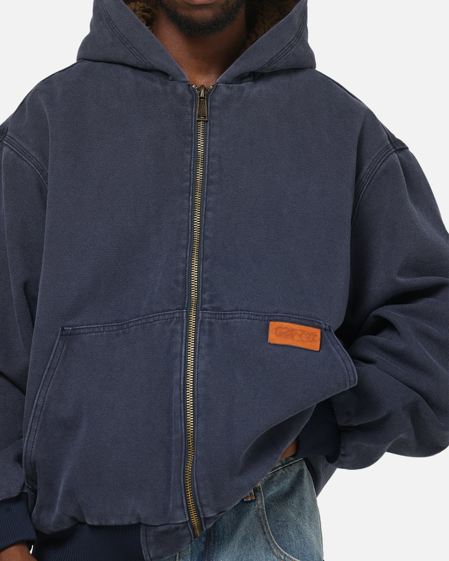 Carre Sherpa Lined Zip Hoodie Navy | Culture Kings US