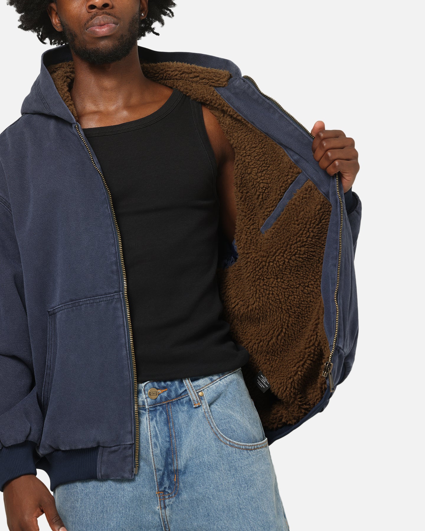 Carre Sherpa Lined Zip Hoodie Navy | Culture Kings US