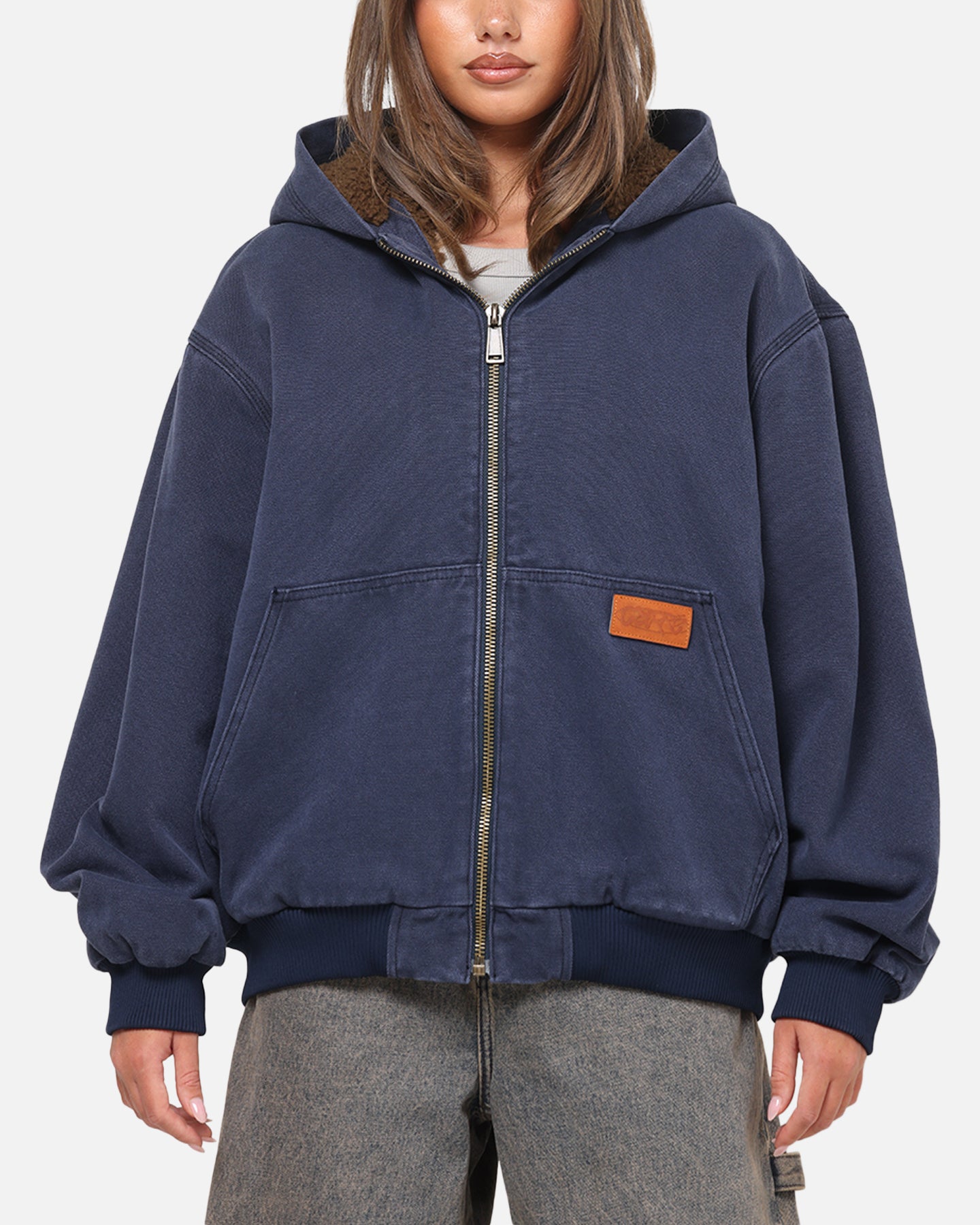 Carre Sherpa Lined Zip Hoodie Navy | Culture Kings US