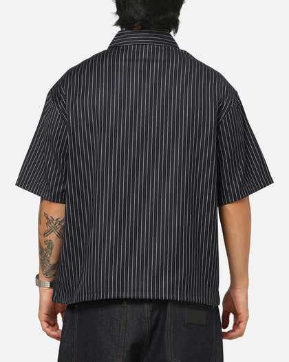 black and white pinstripe dress shirt Carre Grid Button Up Shirt Navy Pinstripe