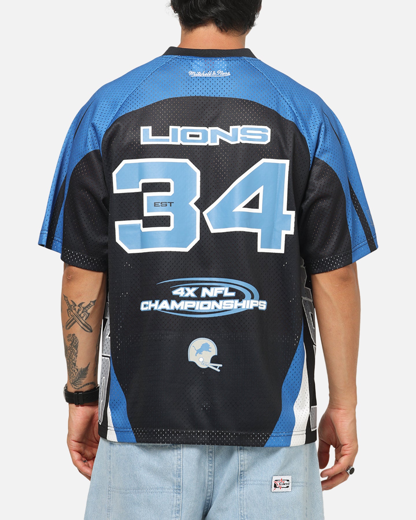 MITCHELL & NESS デトロイトライオンズ シャツ 3XL NFL Mitchell & Ness Detroit Lions Warehouse Rave Jersey Black/Blue