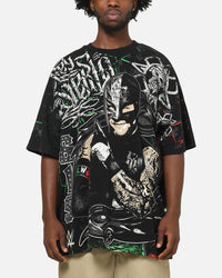 73Studio X WWE 619 All Over Print T-Shirt Black Wash