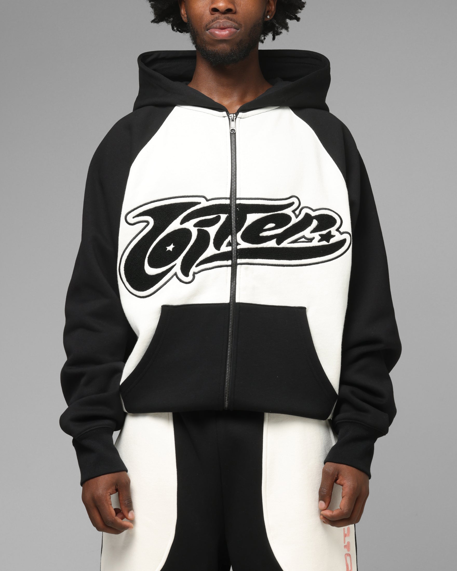 Loiter Jet Stream Zip Hoodie Black/White | Culture Kings US