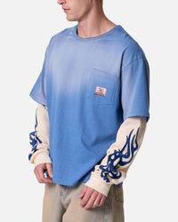 MNML Layered Flame Pocket Long Sleeve T-Shirt Washed Blue